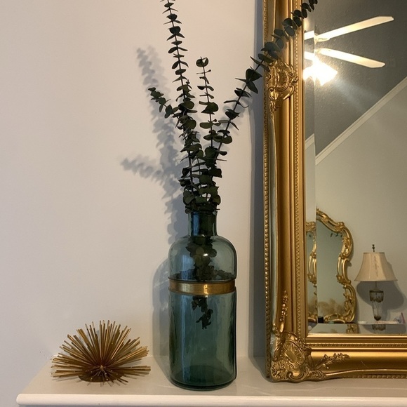 Blue gold metal trim glass vase boho traditional home decor art decor shelf‎ - Picture 10 of 11